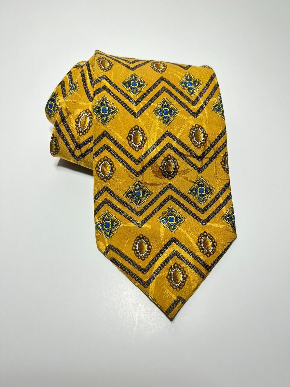 Brioni EUC Gold Print 100% Silk Tie Necktie 57" x 3.75"